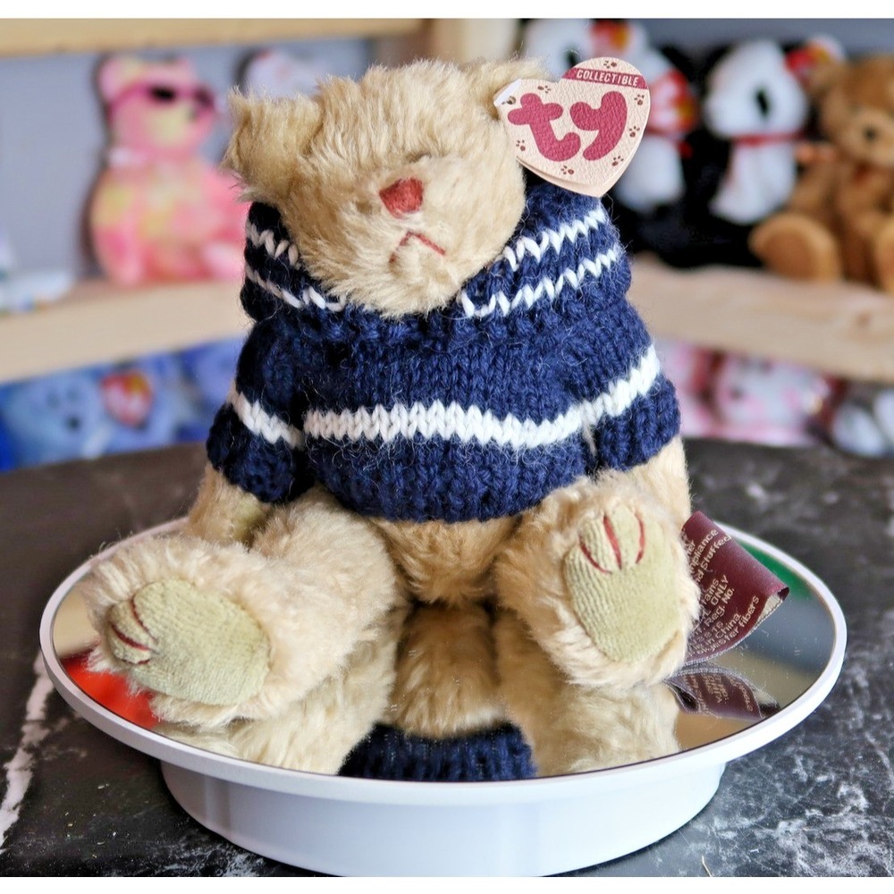 Ty Attic Treasures Fraser the Bear Tan Plush Navy Blue Striped Sweater 1993 6010